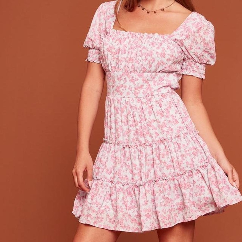 TRIXXI Baby Light Pink Floral Rose Scoop Neck Mini Dress Juniors Large Women’s